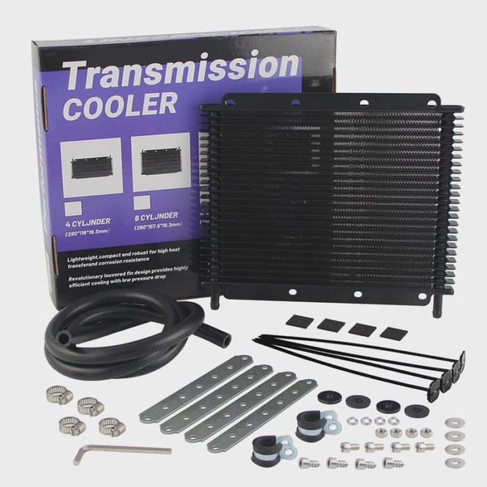 Black 25 Row Transmission Oil Cooler Kit Universal  11"x7.8"x0.75" (280x198x19mm) inlet/outlet 9.6m