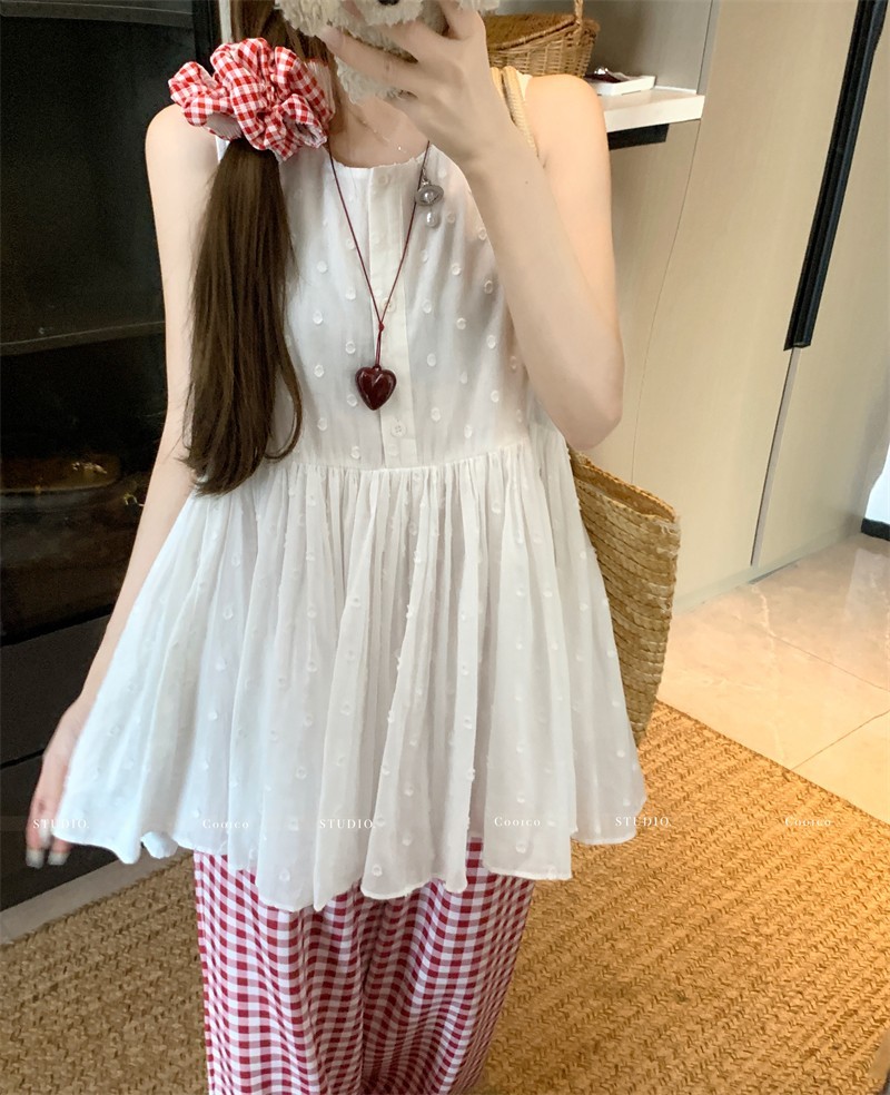 คอกลมหัวใจพิมพ์หลวมสบายๆทุกการแข่งขันเสื้อแขนกุด     103648