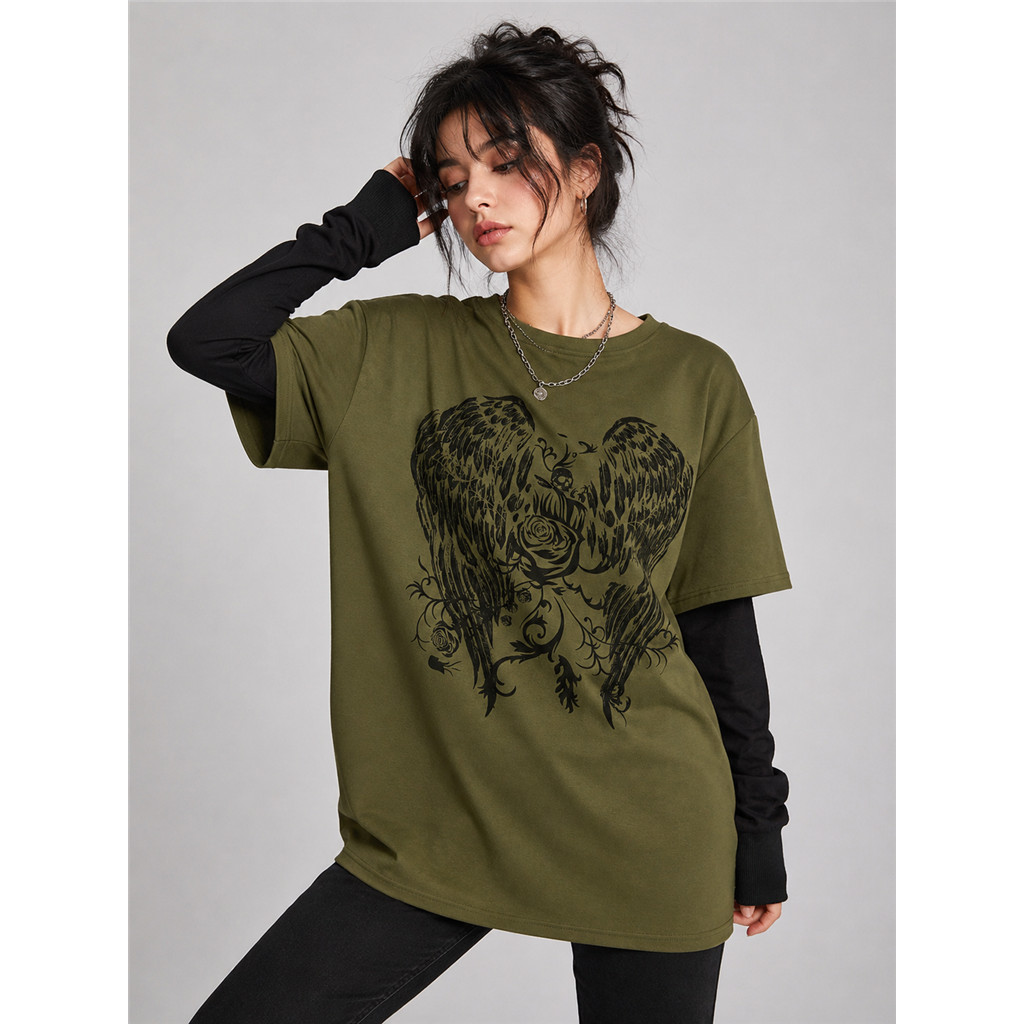ROMWE MEN เสื้อสเวตเตอร์ผู้ชาย 2-in-1 Color-Block พร้อม Wing Graphic – School Style