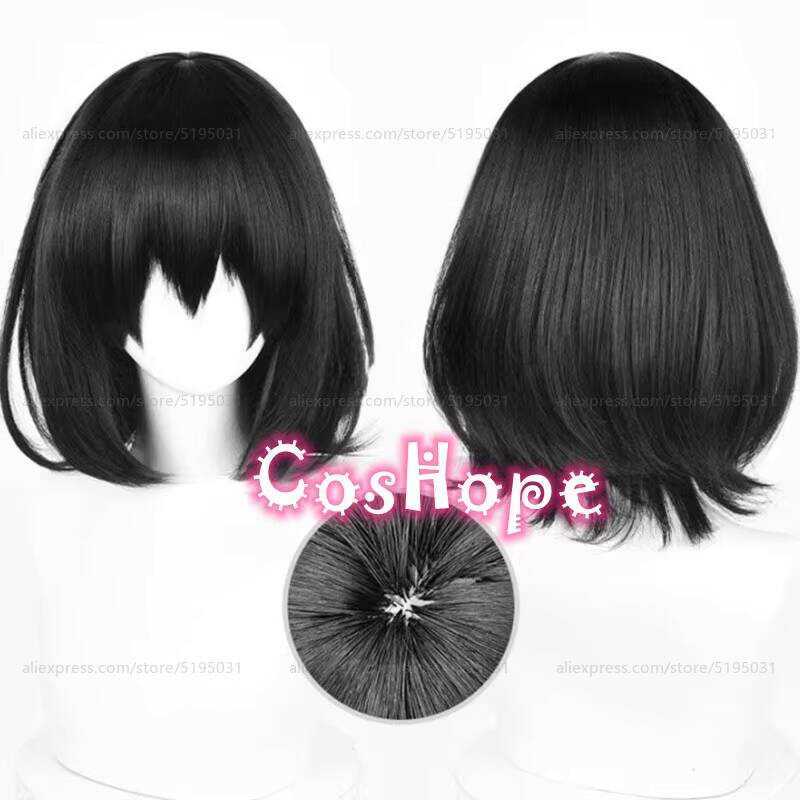 K Misaki Mei Unisex 35Cm Short Bob Hair Black Wig Anime Cosplay Heat Resistant Synthetic Wigs
