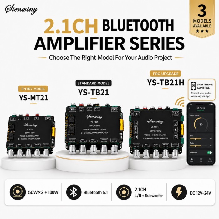2.1CH Bluetooth Amplifier Board Series MT21 TB21 TB21H 200W HiFi Class D Audio Amplifier 12V-24V Ba