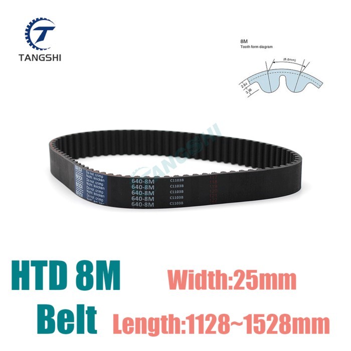 HTD 8M Rubber Closed Loop Timing Belt Length 1128mm~1528mm Synchronous Belt Width 25mm 8M-1176 8M-1