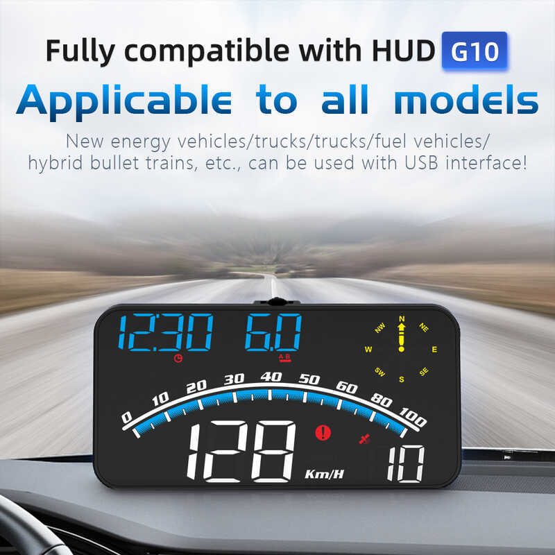 HUD รถจอแสดงผลหัว GPS ความเร็วหน้าจอขนาดใหญ่มุมกว้างเหมาะสําหรับรถทุกชนิด GPS Beidou Dual Mode G10