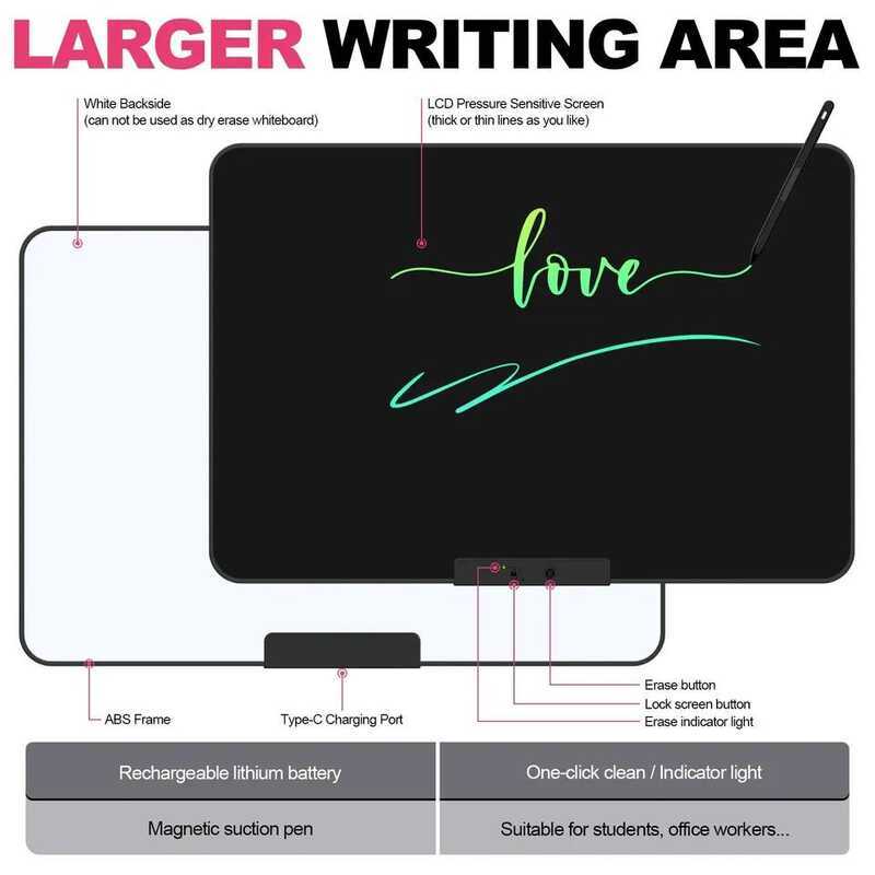 rgeable LCD Writing Tablet, Huge Size Drawing Tablet Doodle Board With Eye-Care Colorful Screen For