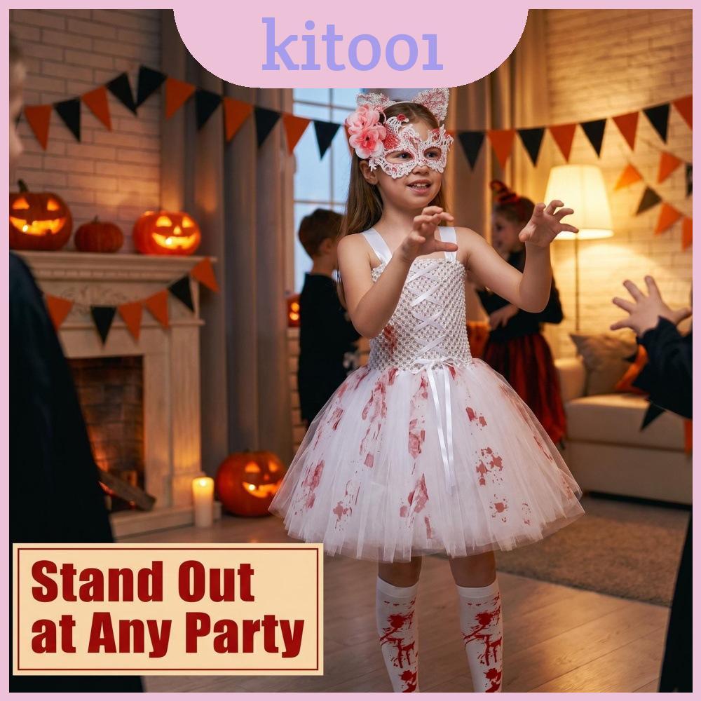 ด้ายเลือด Zombie เจ้าสาวเด็ก Tulle ชุดตาข่ายและลูกไม้สําหรับแต่งตัวฮาโลวีน