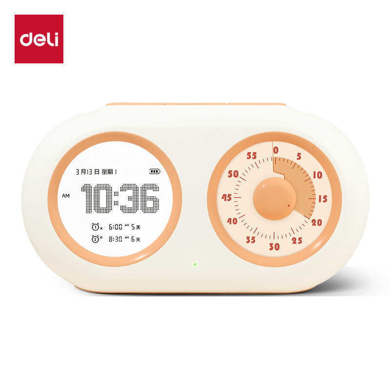 Deli LE888 Dual-Screen Mechanical Visible Timer โต๊ะสีเบจ
