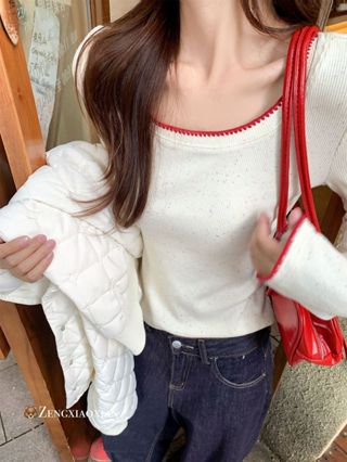 เสื้อยืดแขนยาวสตรี ลายจุด สไตล์เกาหลี พอดีตัว เหมาะสำหรับวัย…