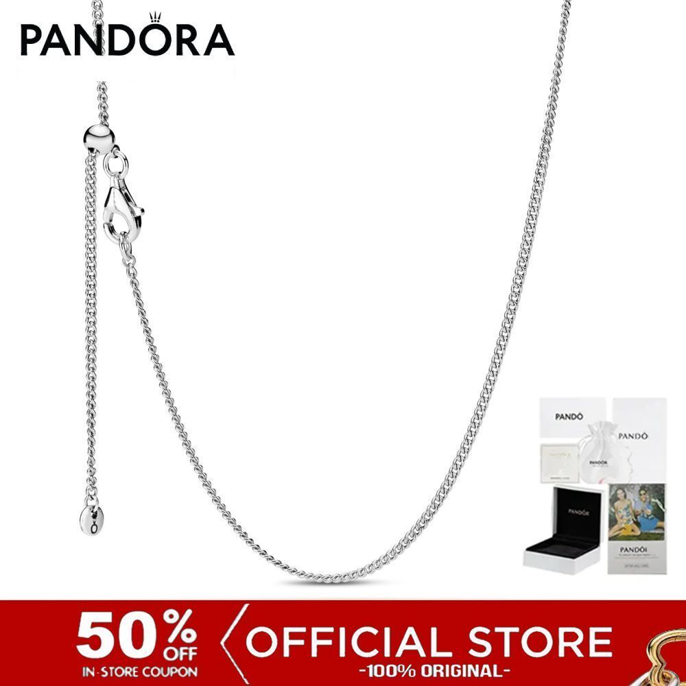 (ของแท้100%) Pandora Sterling Silver Necklace With Sliding Clasp สร้อยคอ สีเงิน สร้อยคอสีเงิน สร้อยคอเงิน เงิน