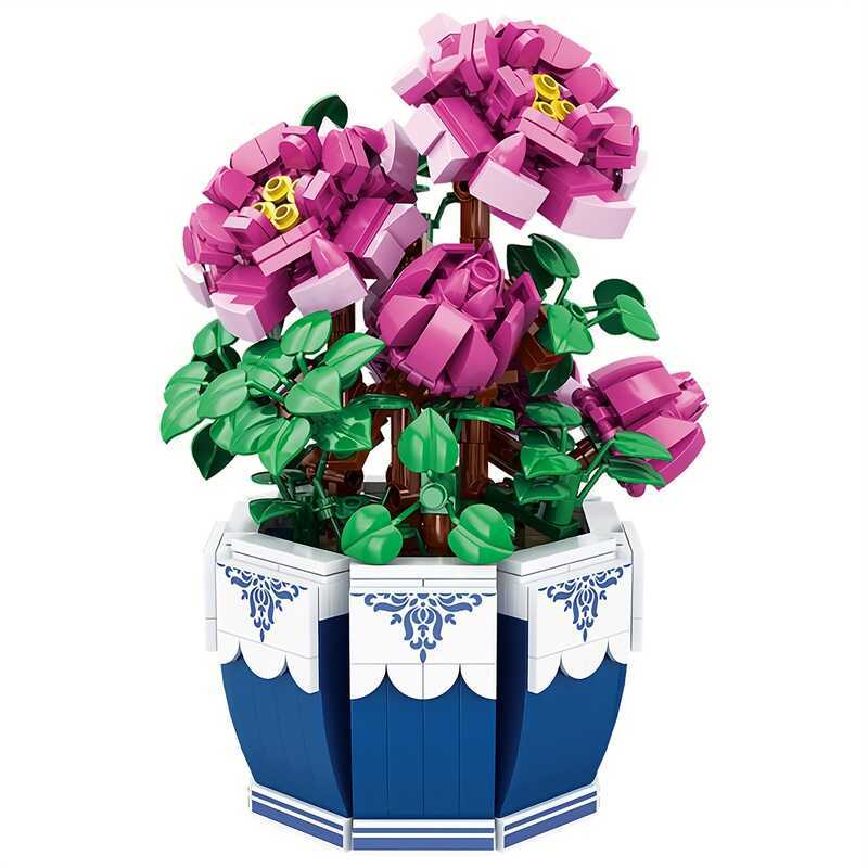 isite Peony Building Blocks Kit Flower Home Decoration Bricks Set Gift For Valentine's Day Mother's