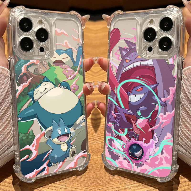 Pokemon Snorlax Gengar Eevee การ์ตูนโปร่งใสสําหรับ iphone 17 Pro 16E 11 12 13 14 15 16 Pro Max 17 Air 11 Plus Soft เคสโทรศัพท์กันกระแทก Clear Cover