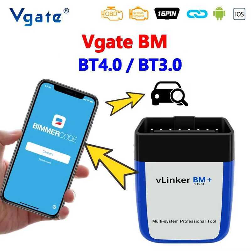 Vgate vLinker BM+ BM V2.2 OBD2 เครื่องมือวินิจฉัยรถยนต์ บลูทูธ 4.0 เครื่องสแกนอัตโนมัติสำหรับ Bimmer
