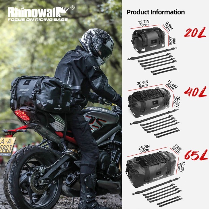 Rhinowalk Motorcycle Tail Bag 20/40/65L Waterproof Motor Rear Seat Bag Motorbike Luggage Backpack E