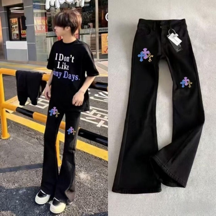 American Cross Flared Jeans Men Women 2026 Summer Lazy Casual Pants Loose Flared Pants