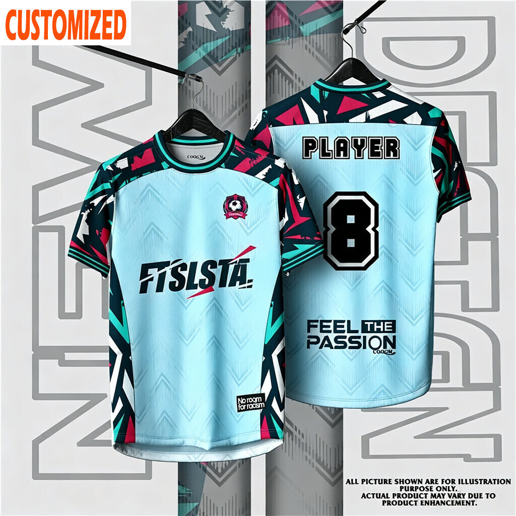 ชื่อที่กําหนดเองและหมายเลขการออกแบบสดฟุตซอลฟุตบอล Baju Jersey Tshirt Lelaki Jersey Limited Edition T
