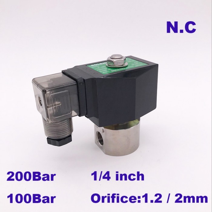 200bar/100bar 2 way water high pressure solenoid valve 1/4" 12V DC Orifice 1.2mm/2mm N.C SPG stainl