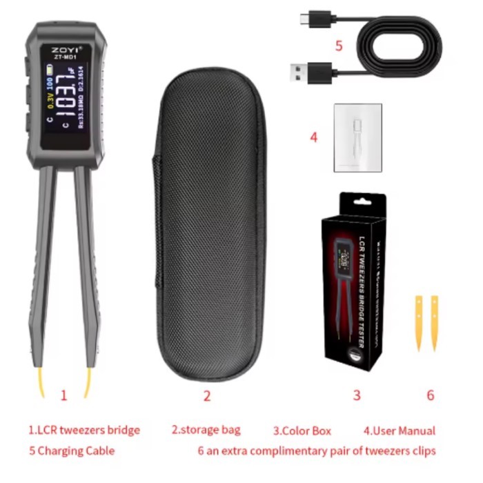 MD1 Digital Smart Tweezer LCR SMD ESR Tester Resistance Capacitance Inductance Continuity Diode Tes