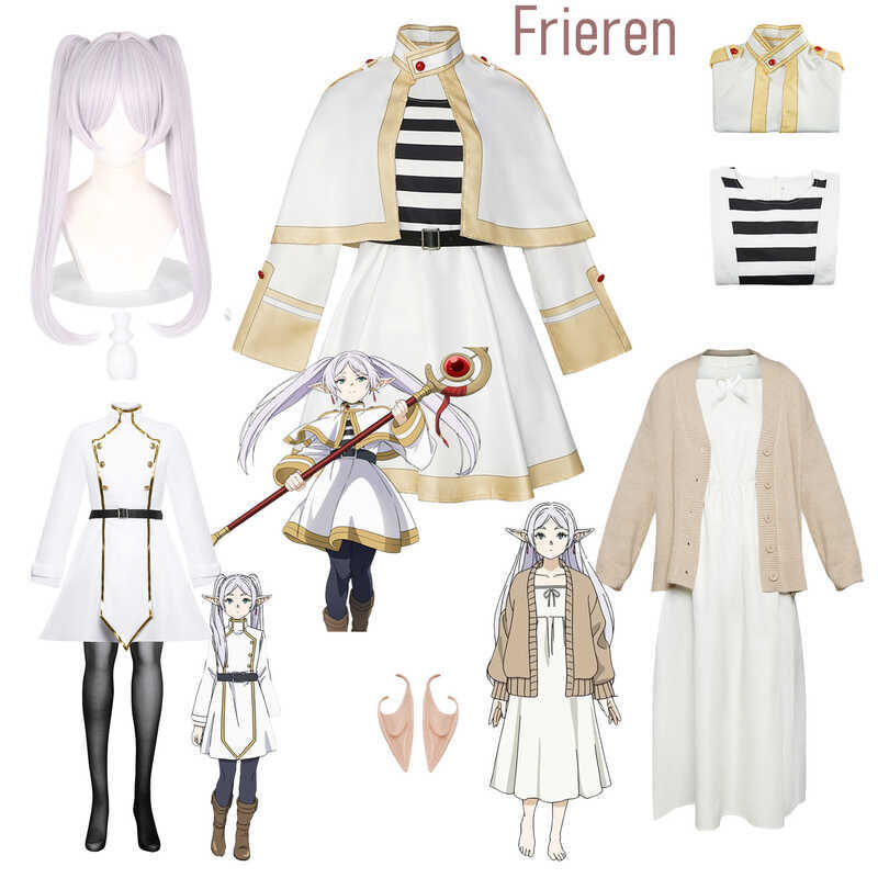 W Homchee Trends Frieren Fern Cos Women Cosplay Costume Dress With Ears Stockings For Anime Comic C