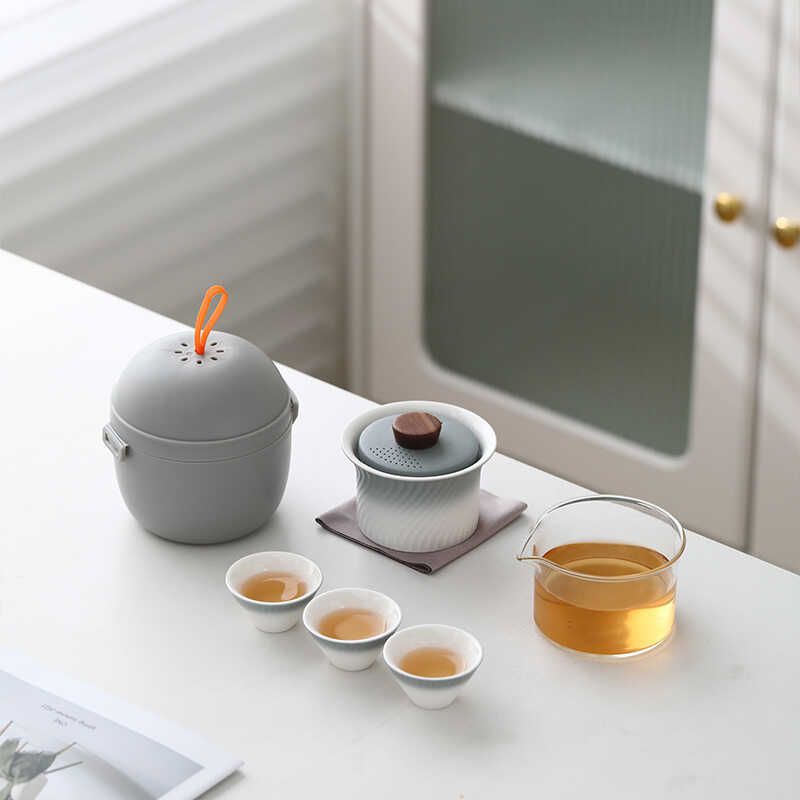 Muye ชุดน้ําชาสําหรับเดินทางสร้างสรรค์ไข่มังกรไล่ระดับสีแบบพกพาถ้วยด่วนของขวัญกิจกรรมสร้างสรรค์