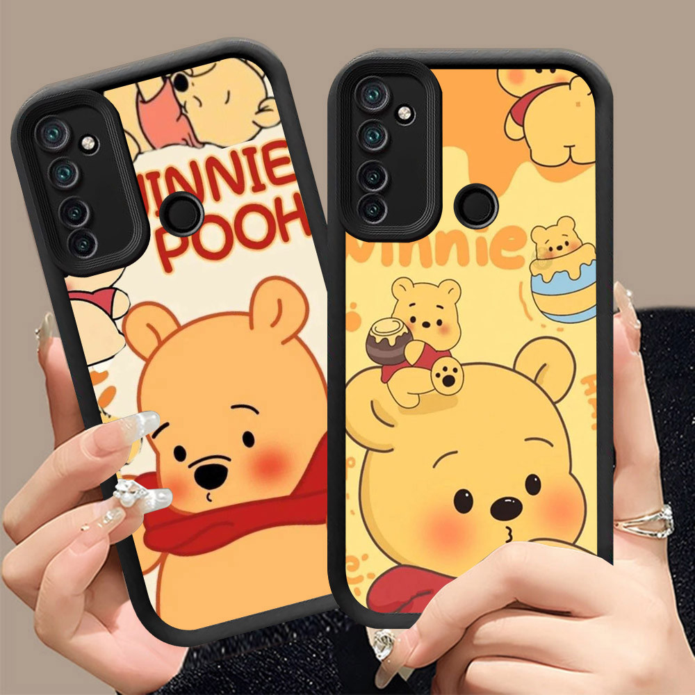 Q-14 Cute Winnie the Pooh ขาวดำเคสโทรศัพท์หรับ Realme C17 Q 5i 7i 5S 5 Pro ปกสีชมพู