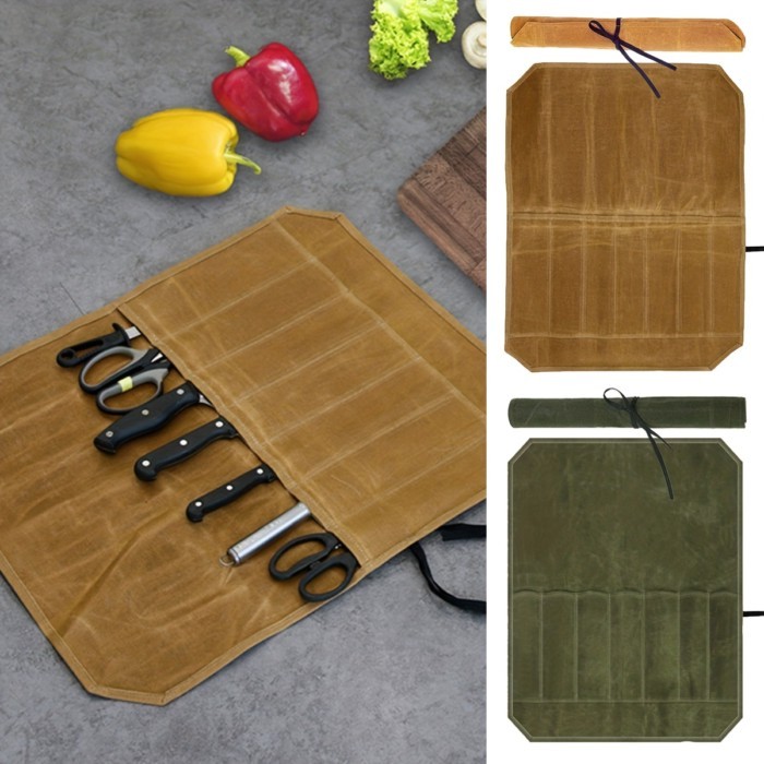 Organizer-Durable Waxed Canvas Construction，Chefs Knife Roll Bag, Portable Chef Knife Cases, Knife