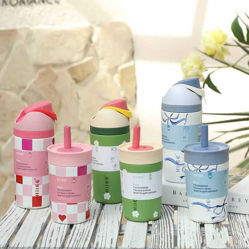 Hilee แก้วน้ำเด็กสแตนเลส 2-In-1 ฝาเปลี่ยนได้ กันรั่ว สำหรับโรงเรียน พกพาง่าย 303