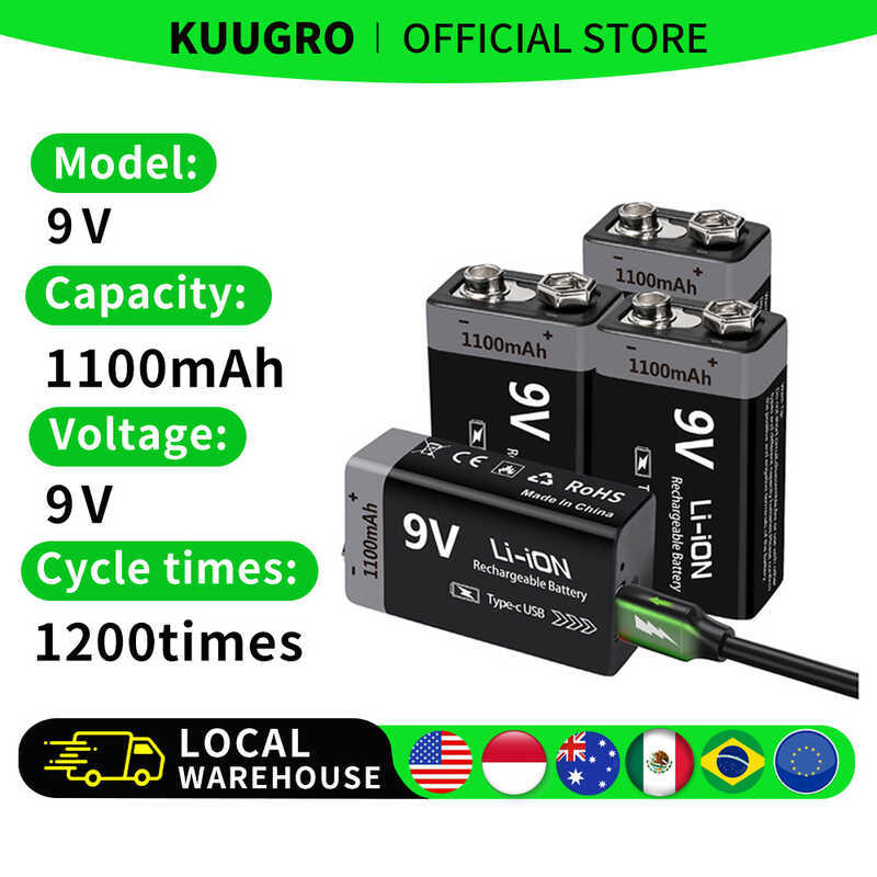 uugro 1100Mah USB Type-C Rechargeable 6F22 V Li-Ion Battery For RC Helicopeter Model Multimeter Toy