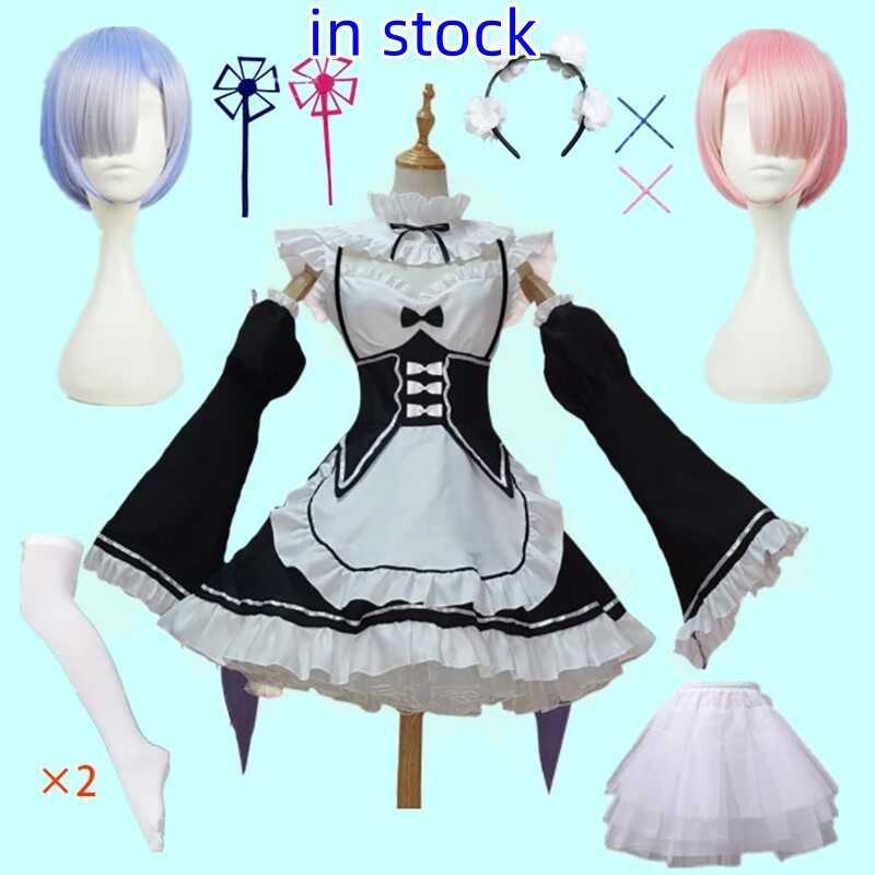 W In Stock Re: Kara Hajimeru Isekai Seikatsu Rem Ram Maid Cosplay Costumes Kawaii Dresses Maid