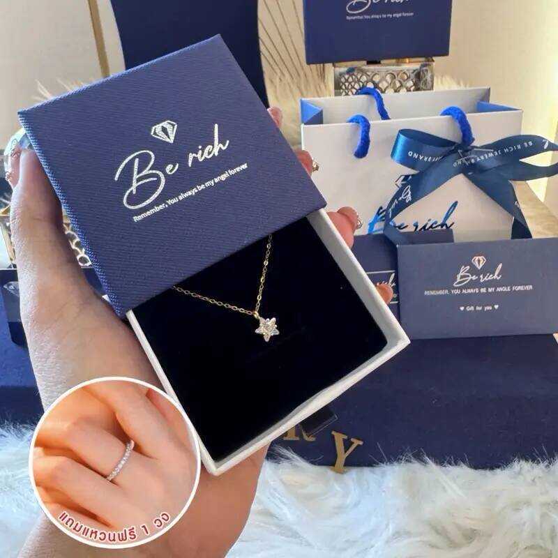 596 Br_11 สร้อยคอ [สีทอง] รุ่น The Starfire Diamond (ดาวเพชรสีทอง) แบรนด์ BE RICH *แถมแหวน* ยินดีต้