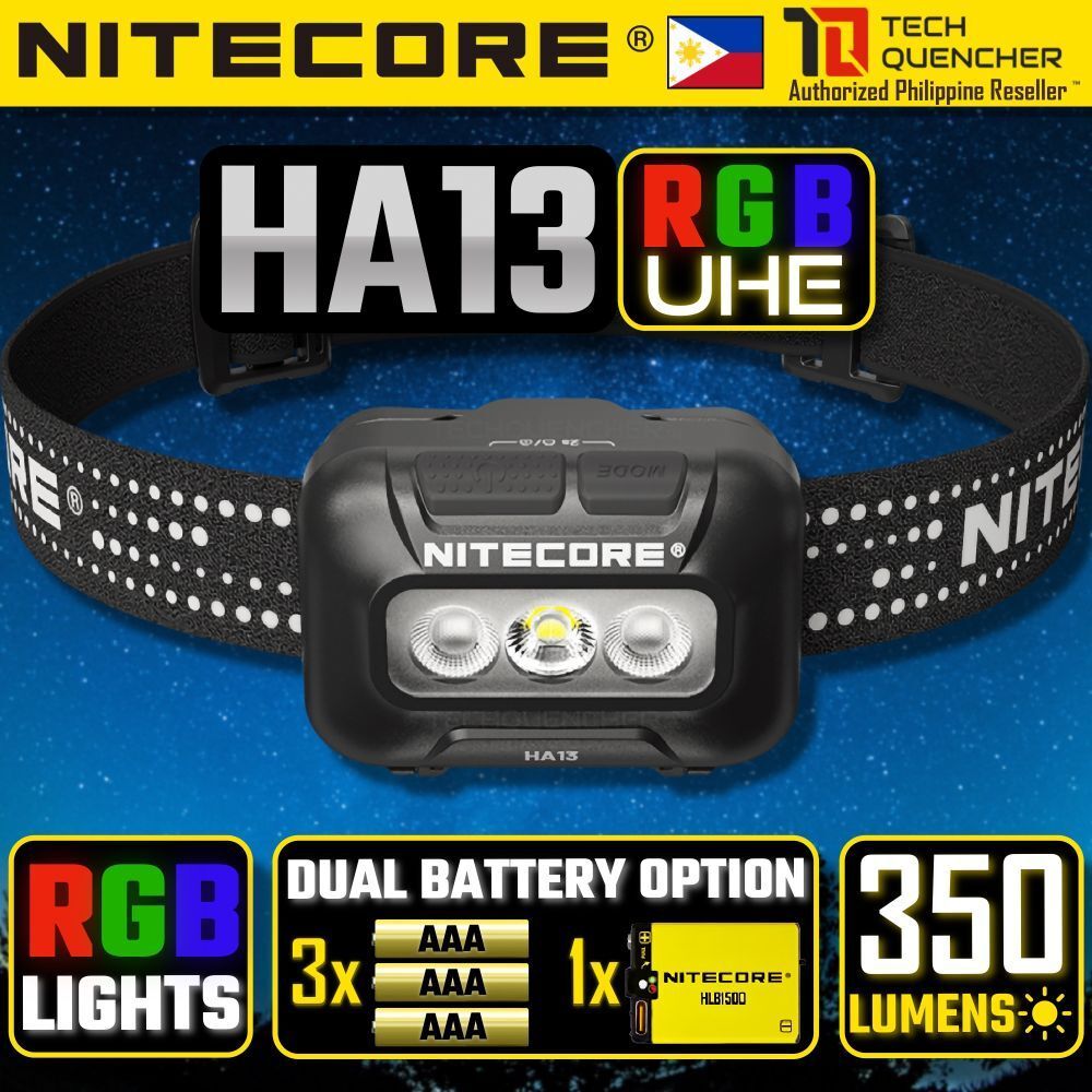 Nitecore HA13 V2 ไฟหน้า 350 Lumens - ไฟ RGB สีแดงสีน้ําเงินสีเขียว - ไฟคู่ - AAA หรือ HLB1500 - IP66