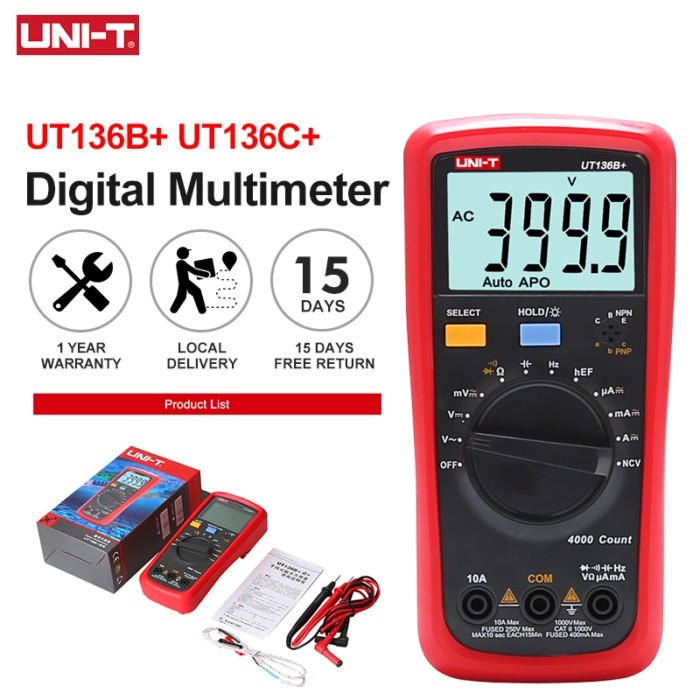 UNI-T Digital Multimeters UT136B+ UT136C+ DC AC Current Voltage Meter 4000 Count Display Multi Test