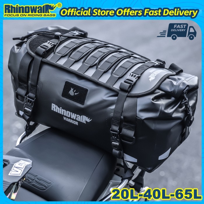 Rhinowalk Motorcycle Saddle Bag 20L/40L/65L Waterproof Motor Tail Seat Storage Backpack Luggage Wit