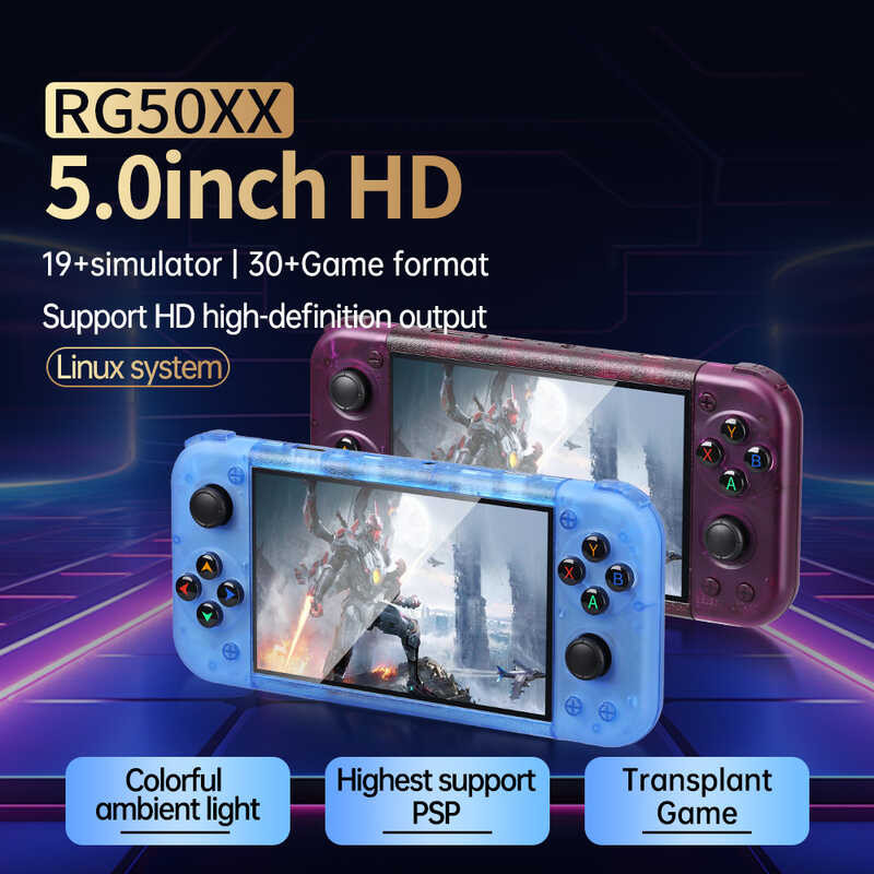 รุ่นแนวนอนมือถือ RG50XX แบบพกพา GBC อาเขต GBA แหล่งกําเนิดแสงคู่ PSP เกมคอนโซล LINUX ระบบ