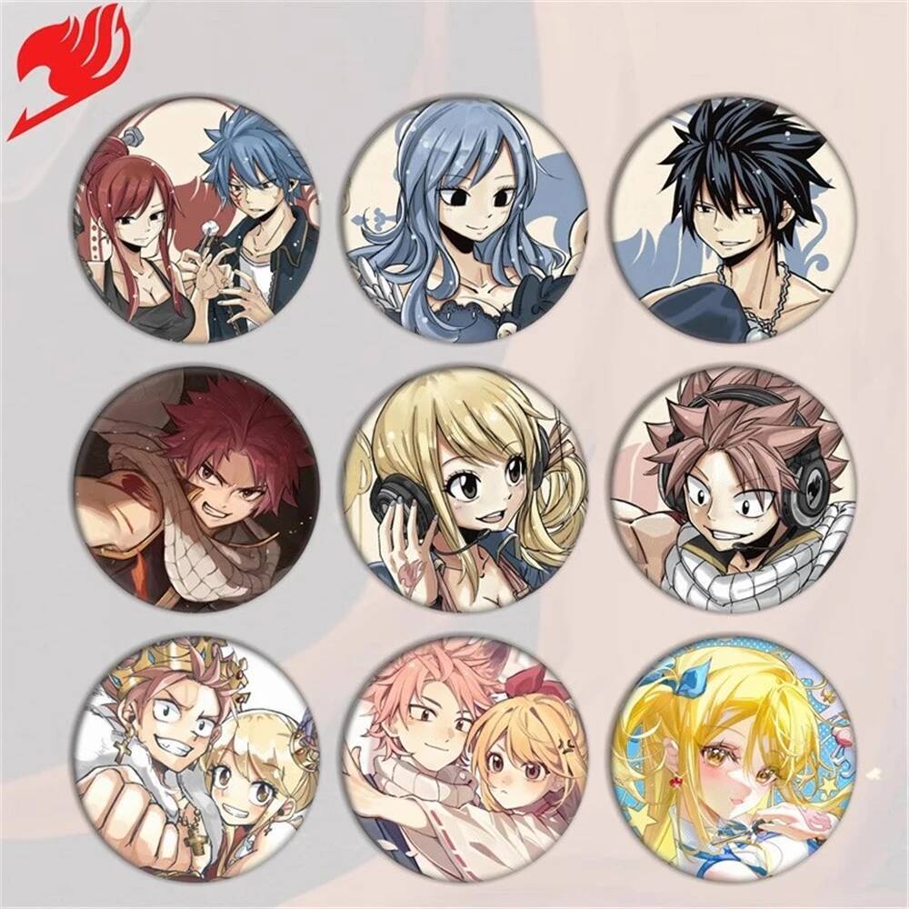 เข็มกลัดสังกะสี ธีม Fairy Tail พร้อมตัวละคร Natsu Dragneel และ Gajeel Redfox สำหรับ cosplay และของขว