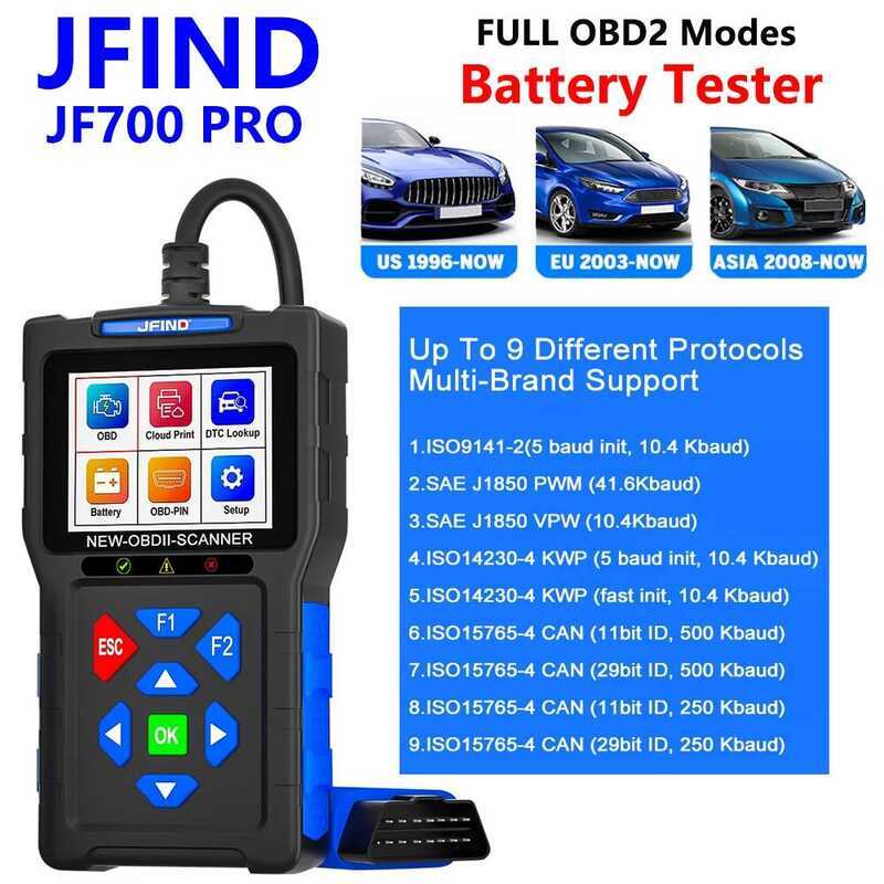 JFIND JF700 Pro Full OBD2 16 Pin Scanner O2 Sensor Test รถรถจักรยานยนต์เครื่องมือวินิจฉัยรหัส Check 