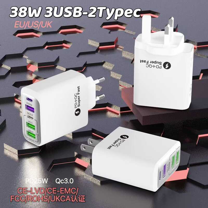 โทรศัพท์มือถือที่ผ่านการรับรอง Multi-Port PD 3 8W Charger US B+2 C Full Protocol Super Fast Q 0 หัวแ
