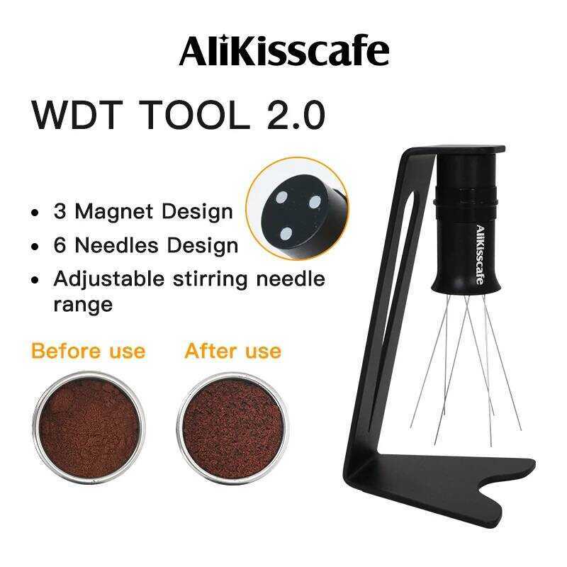เครื่องกระจายผงกาแฟแบบเข็ม WDT Tools 2.0 พร้อมตัวปรับระดับผงแม่เหล็กสำหรับอุปกรณ์เสริมเครื่องชงกาแฟเ