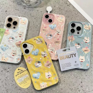 COD-ในไทย💥For iPhone 16 15 14 13 12 11 Pro Max X XS XR XS 7 8 6 16 Plus เคส สัตว์การ์ตูน Candy Color Wave คู่หนังนุ่มป