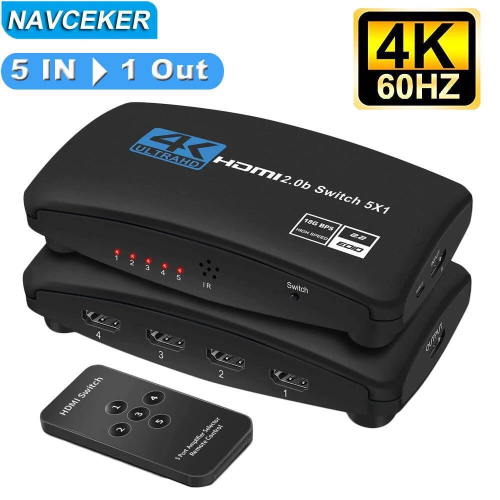 ใหม่ 2024 ที่ดีที่สุด 4K HDMI Switch 2.0 Dolby Vision HDR HDMI Switch 4K 60Hz HDMI 2.0 Switch Remote