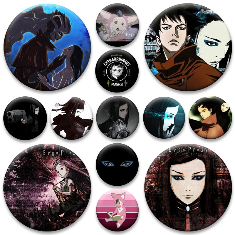 อะนิเมะ Ergo Proxy ปุ่ม Pins รอบเข็มกลัดการ์ตูน Re L Mayer, Vincent กฎหมาย, Pino Badge กระเป๋าเป้สะพ
