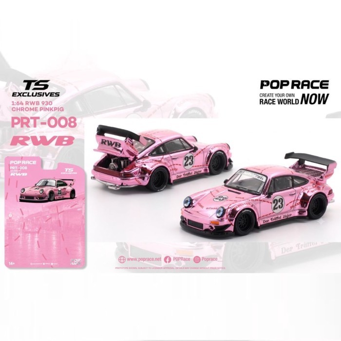 TS 1: 64 Pop Race RWB 930 ชุบหมูสีชมพู Overseas รุ่นที่กําหนดเองรถโลหะผสม Pop Race