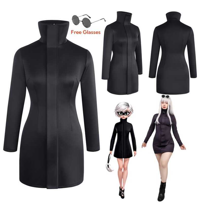 W Women Gojo Satoru Con Dress Cosplay Costume With Glasses Set For Girl Cosplay Stretchy Fabric Bla