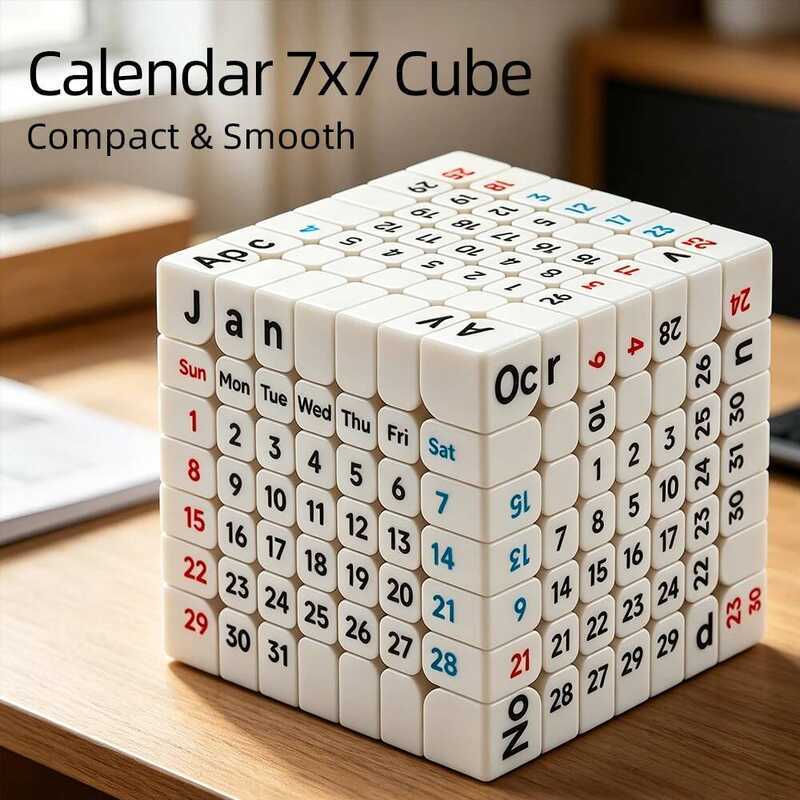& 7x7 Speed for Adults, Time and Calendar Magic Puzzle Cube, 7x7x7  Printing Element Cube