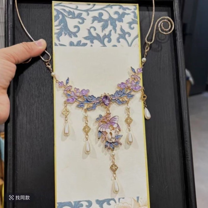 เลียนแบบการเผาไหม้ Lanming COLLAR ใหม่สร้อยคอจีน Hanfu พร้อม Yingluo Collar Fever Blue Classy Collar