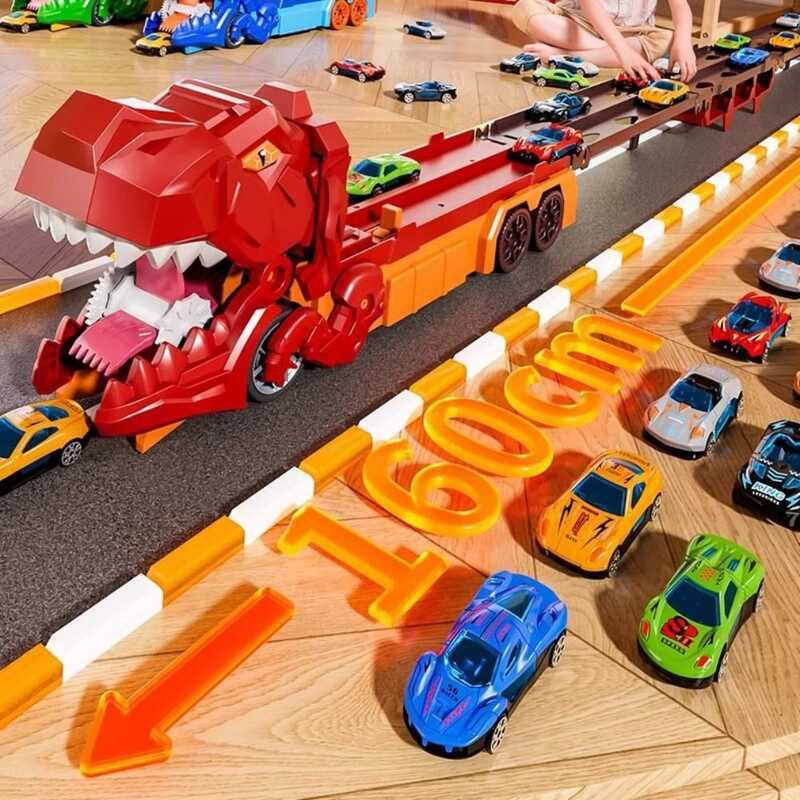 inosaur Foldable Truck Toy Transforming Metal Mini Cars Dinosaur Race Track Toys Molded Racing Cars
