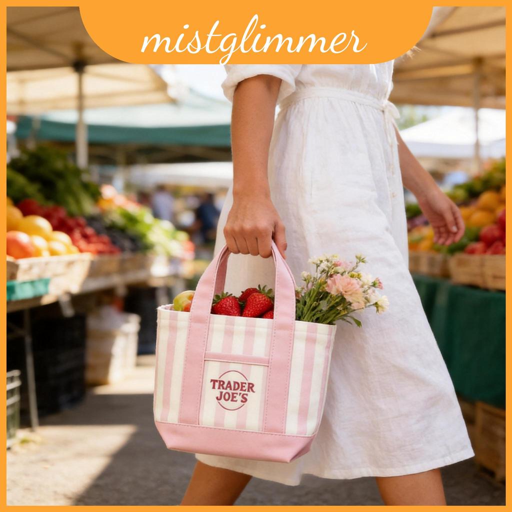 Trader Joes Canvas Travel Tote พร้อมที่จับคู่สําหรับออกนอกบ้านแบบสบายๆ