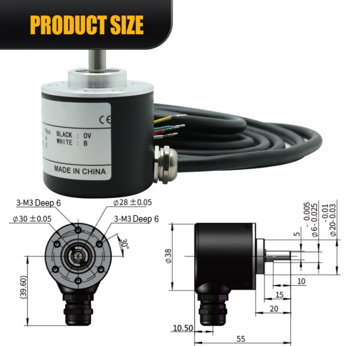 HLTNC ZFP3806GF series rotary incremental encoder 38mm DC5-24V with 20-5000PPR shaft 5mm Shaft Rota