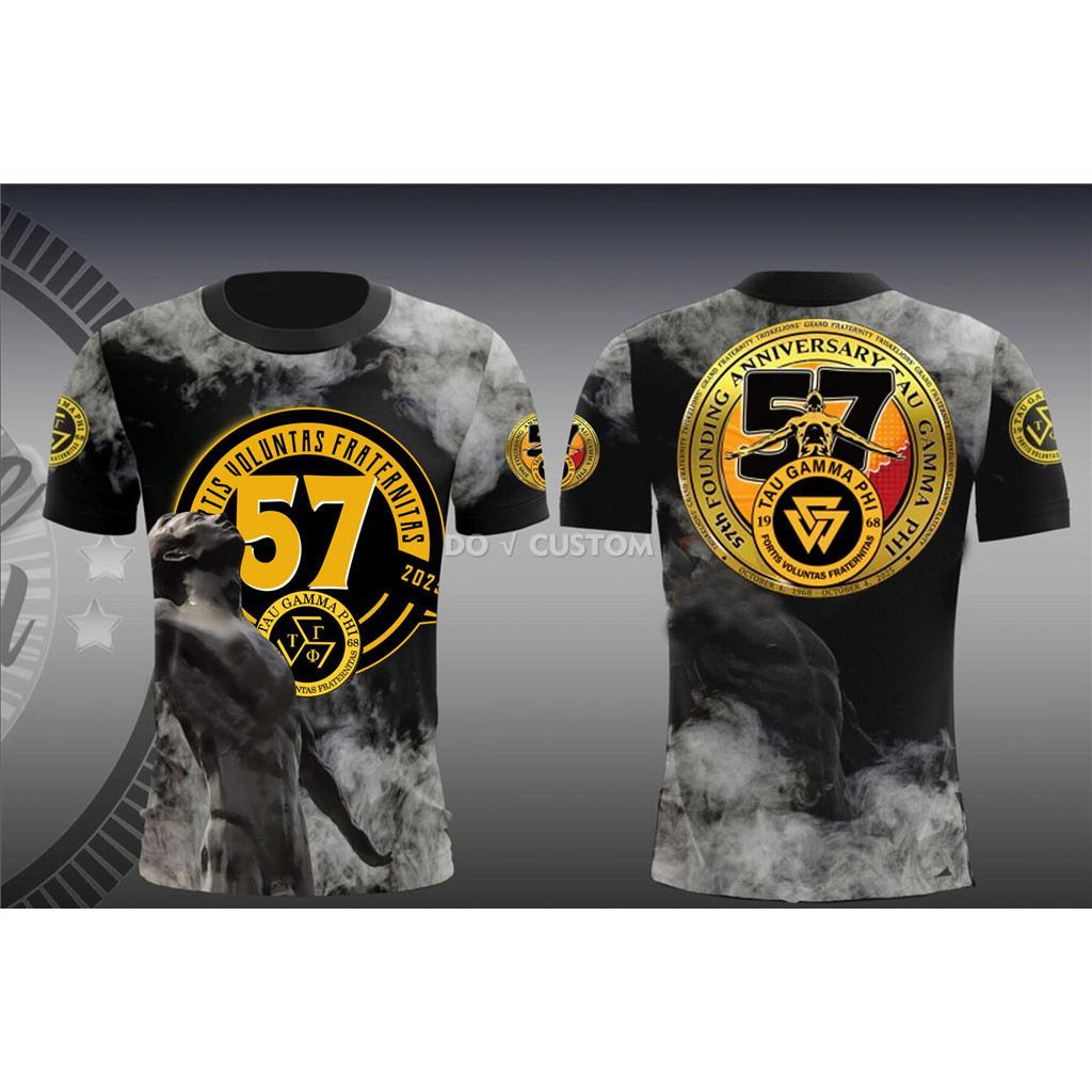 ปรับแต่งชื่อออกแบบและการออกแบบยกระดับ TAU GAMMA PHI & TRISKELION 1968-2025,57TH ANNIVERSARY เสื้อแขน