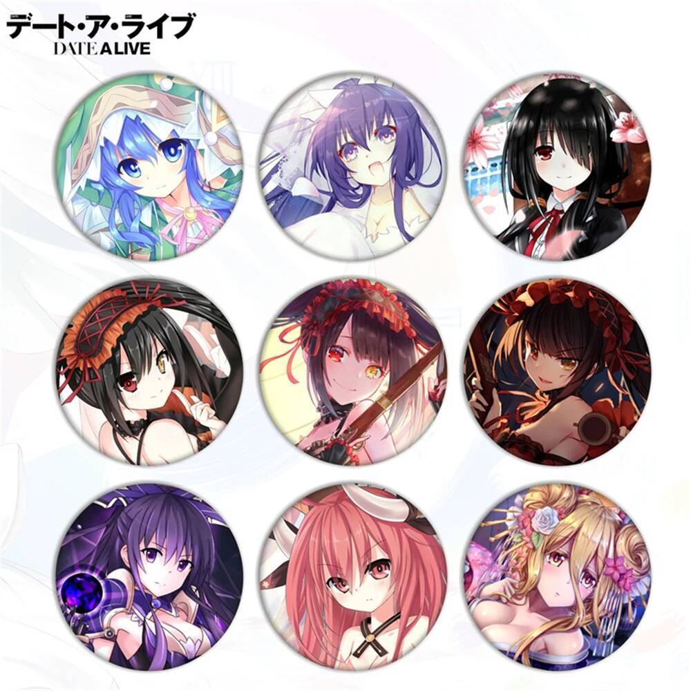 เข็มกลัด.Cosplay.DATE.A.LIVE.Tobiichi.Origami,Tokisaki.Kurumi,Takamiya.Mio.ทำจากเหล็กหล่อ