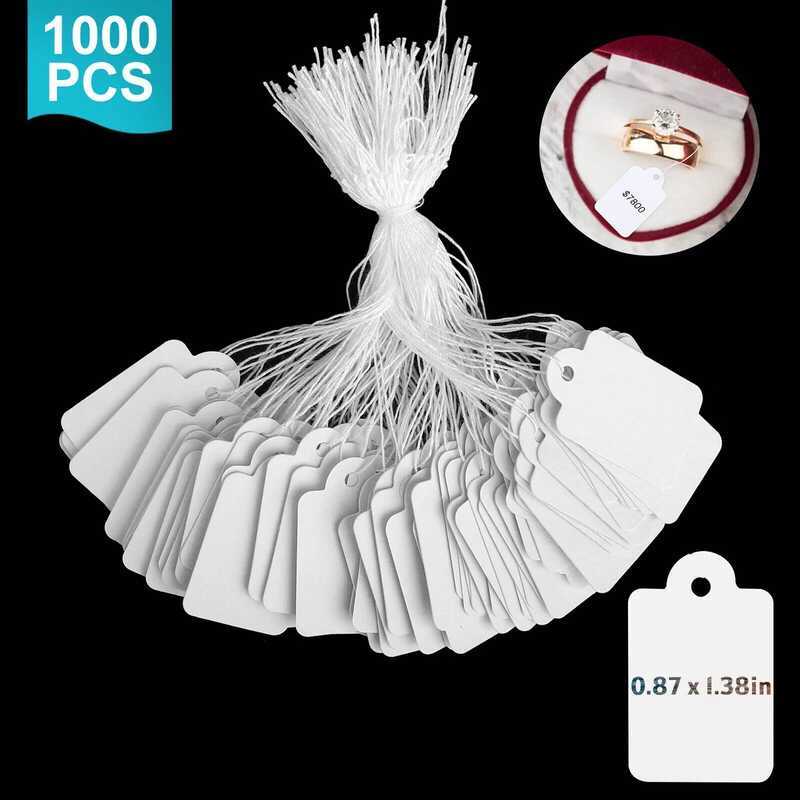 C 1000Pcs White Jewelry Price Tag For Jewelry Clothing Tag W/String Hanging Tag