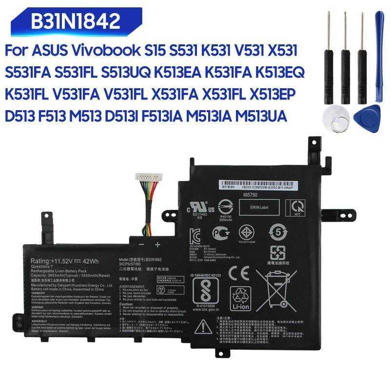 แบตเตอรี่ทดแทนใหม่ B31N1842 สำหรับ ASUS Vivobook S15 S531 K531 V531 X531 S531FA S531FL S513UQ K513EA